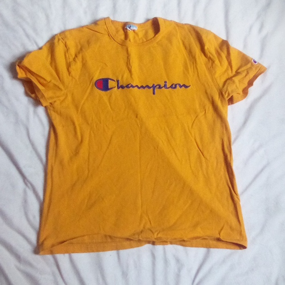 L Gold Champion T Shirt Blue Spellout
